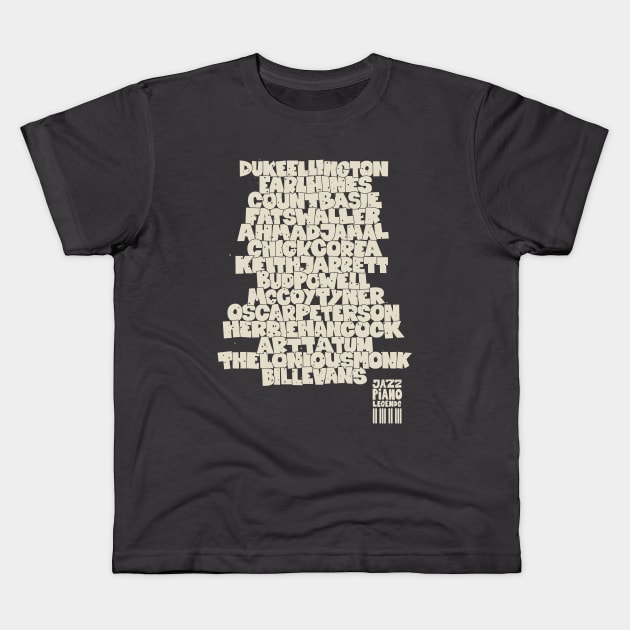 Jazz Legends in Type: The Jazz Pianists Kids T-Shirt by Boogosh